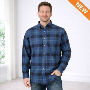 NEW Saddlebred Mens Classic Fit Flannel Shirt Beam Blue Plaid Long Sleeve Size M